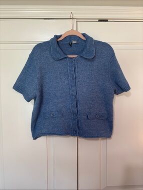 Divided Short-Sleeve Blue Knit Button-Up Cardigan Size XL